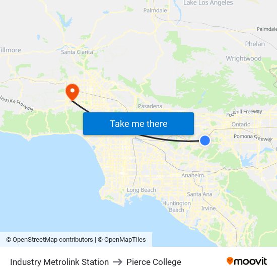 Industry Metrolink Station to Pierce College map