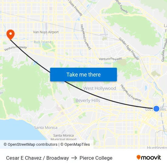 Cesar E Chavez / Broadway to Pierce College map