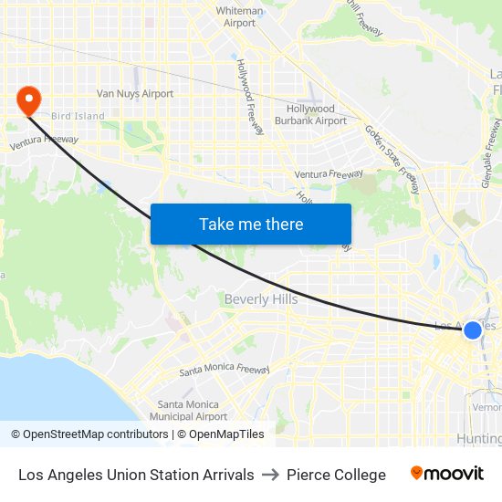 Los Angeles Union Station Arrivals to Pierce College map