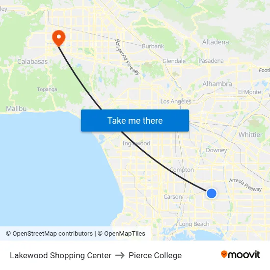 Lakewood Shopping Center to Pierce College map