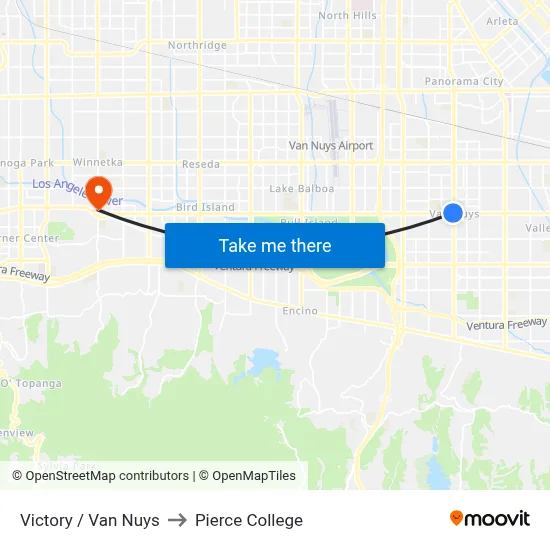 Victory / Van Nuys to Pierce College map