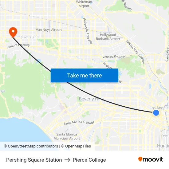 Pershing Square Station to Pierce College map
