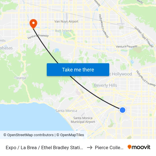 Expo / La Brea / Ethel Bradley Station to Pierce College map