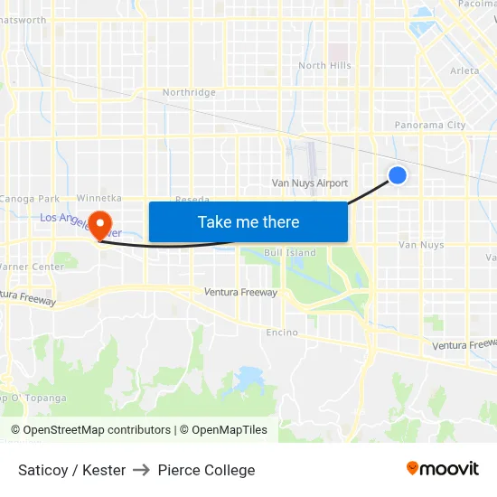 Saticoy / Kester to Pierce College map
