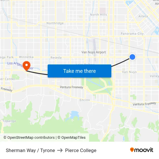Sherman Way / Tyrone to Pierce College map