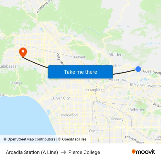 Arcadia Station (A Line) to Pierce College map