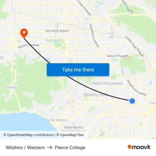 Wilshire / Western to Pierce College map