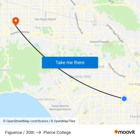 Figueroa / 30th to Pierce College map
