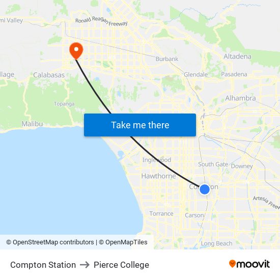 Compton Station to Pierce College map