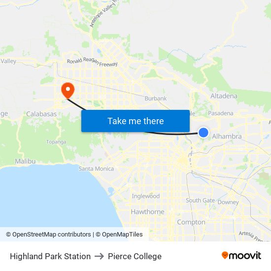 Highland Park Station to Pierce College map