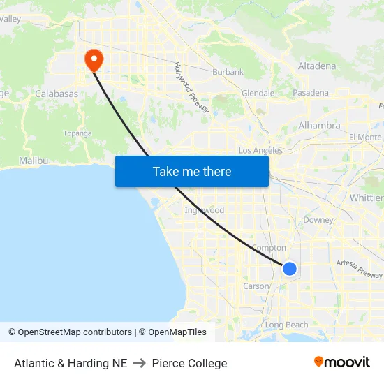 Atlantic & Harding NE to Pierce College map