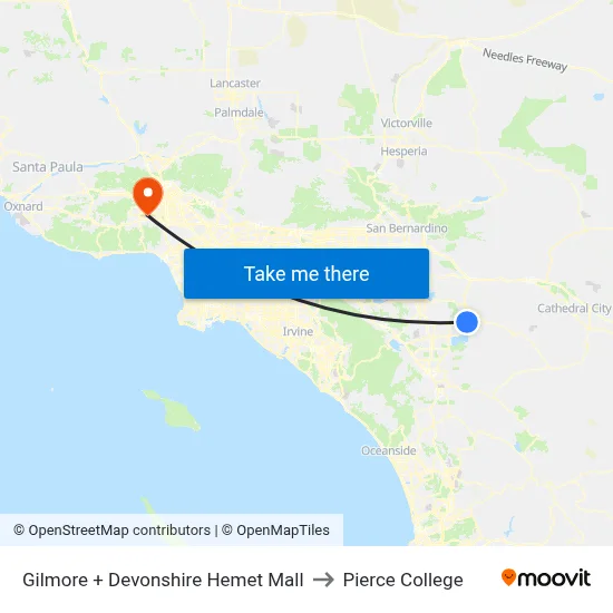 Gilmore + Devonshire Hemet Mall to Pierce College map