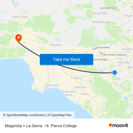 Magnolia + La Sierra to Pierce College map