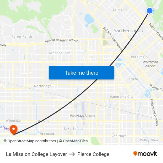 La Mission College Layover to Pierce College map