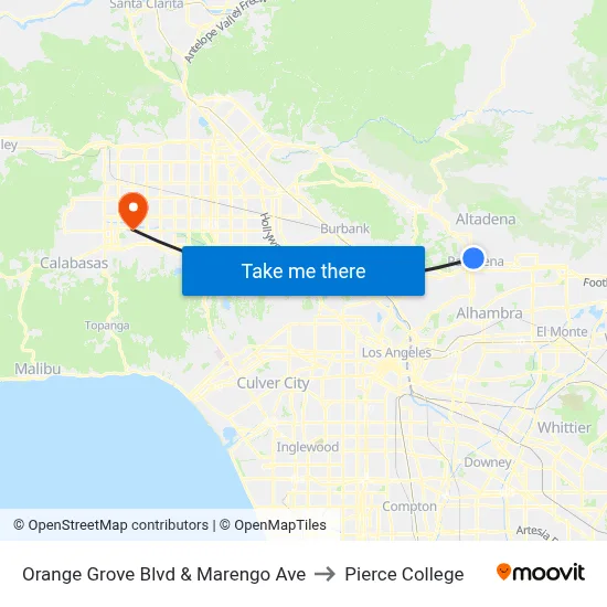 Orange Grove Blvd & Marengo Ave to Pierce College map