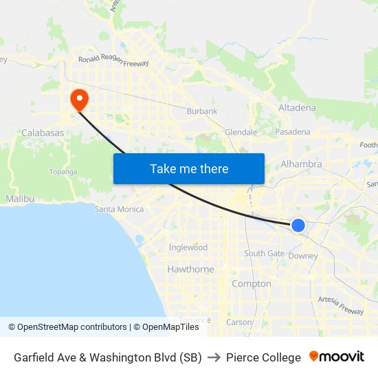 Garfield Ave & Washington Blvd (SB) to Pierce College map