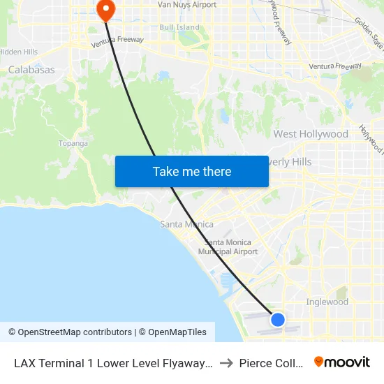 LAX Terminal 1 Lower Level Flyaway Stop to Pierce College map