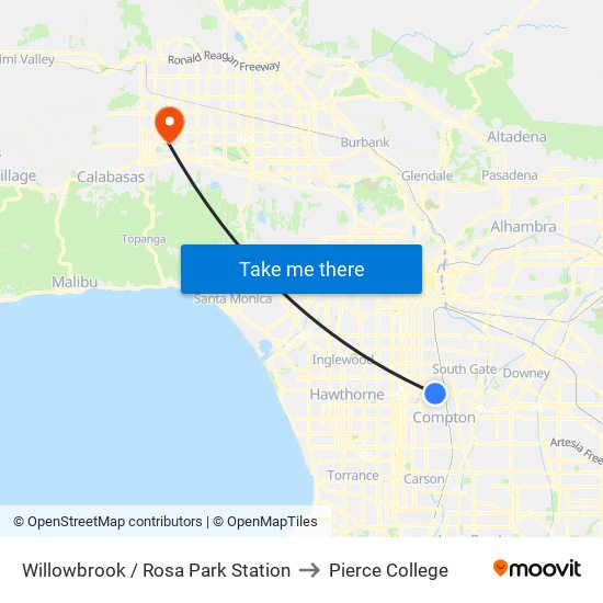 Willowbrook / Rosa Park Station to Pierce College map