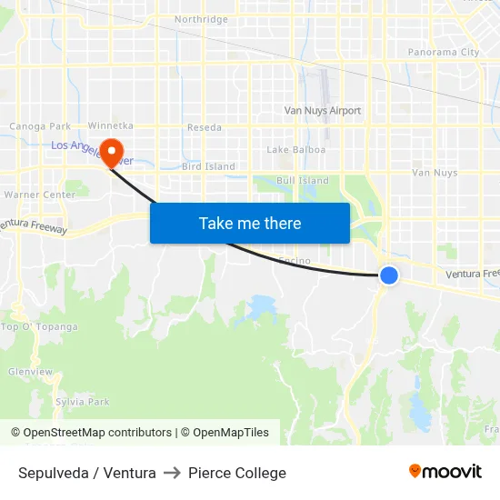 Sepulveda / Ventura to Pierce College map