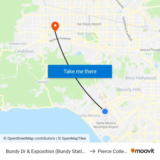 Bundy Dr & Exposition (Bundy Station) to Pierce College map