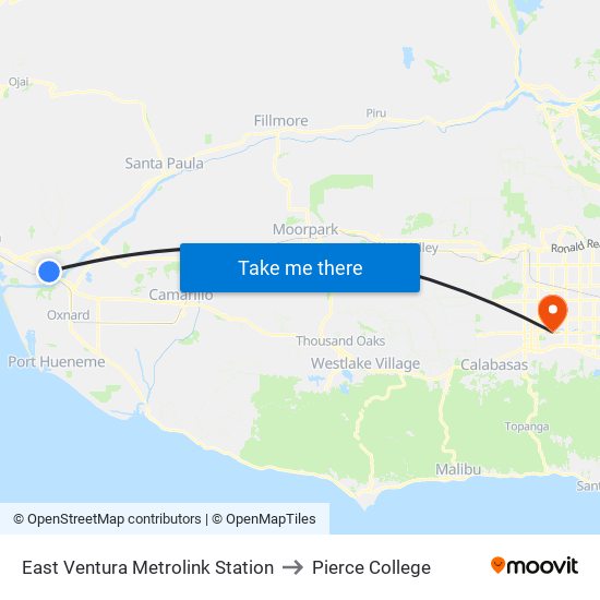 East Ventura Metrolink Station to Pierce College map