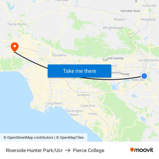 Riverside-Hunter Park/Ucr to Pierce College map