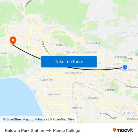 Baldwin Park Station to Pierce College map