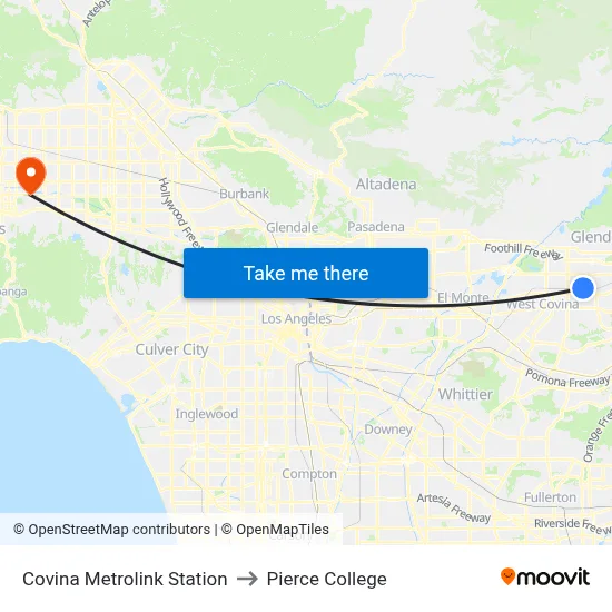 Covina Metrolink Station to Pierce College map