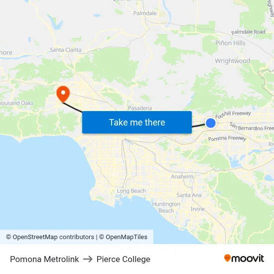 Pomona Metrolink to Pierce College map