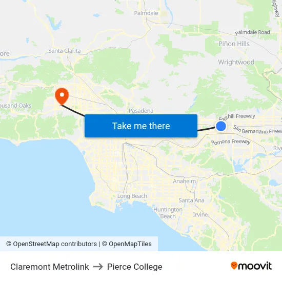 Claremont Metrolink to Pierce College map