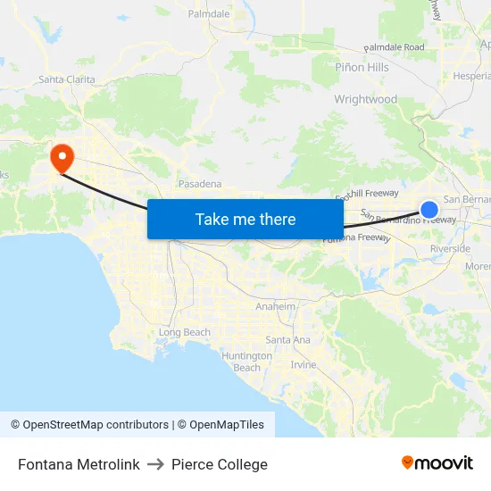 Fontana Metrolink to Pierce College map
