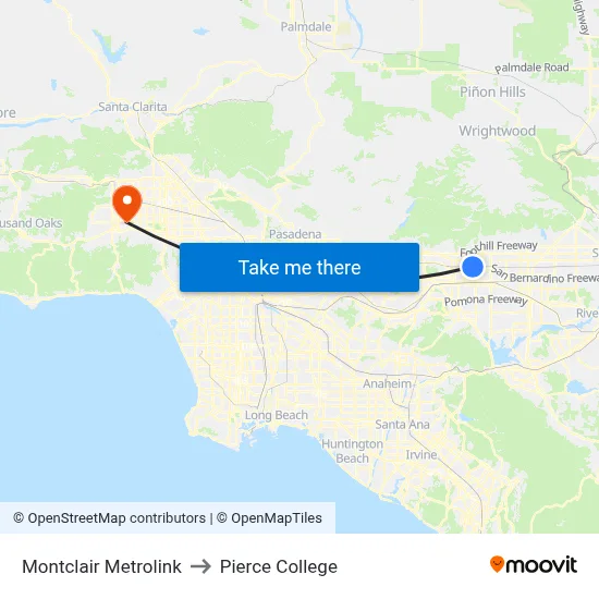 Montclair Metrolink to Pierce College map