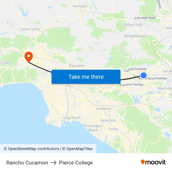 Rancho Cucamon to Pierce College map