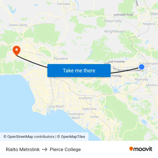Rialto Metrolink to Pierce College map