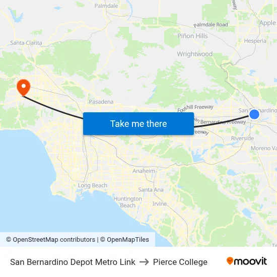 San Bernardino Depot Metro Link to Pierce College map