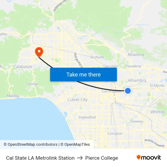 Cal State LA Metrolink Station to Pierce College map