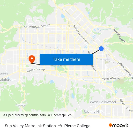 Sun Valley Metrolink Station to Pierce College map