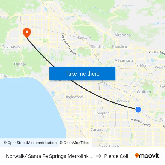 Norwalk/ Santa Fe Springs Metrolink Station to Pierce College map