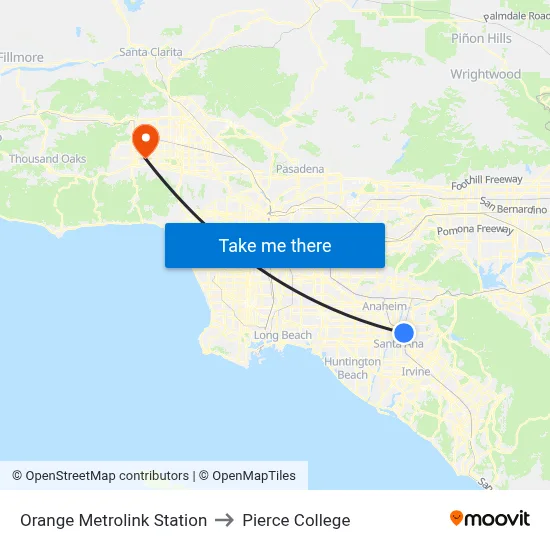 Orange Metrolink Station to Pierce College map