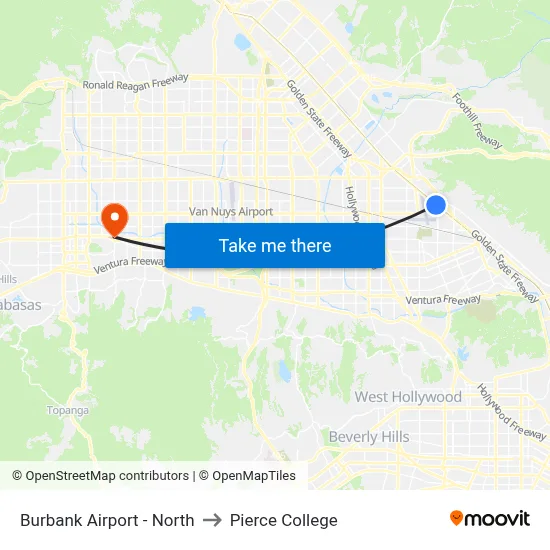 Burbank Airport - North to Pierce College map