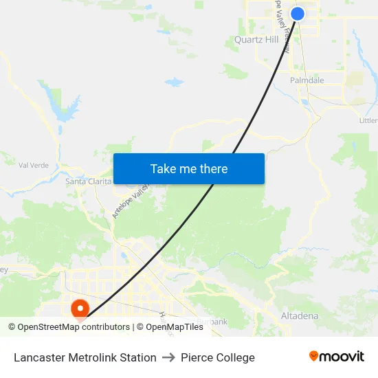 Lancaster Metrolink Station to Pierce College map