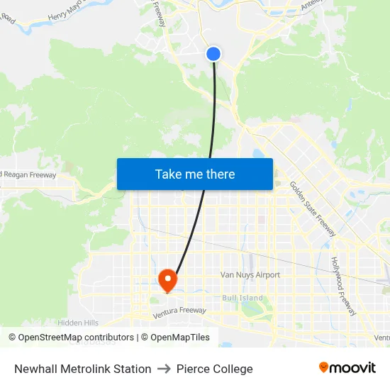 Newhall Metrolink Station to Pierce College map