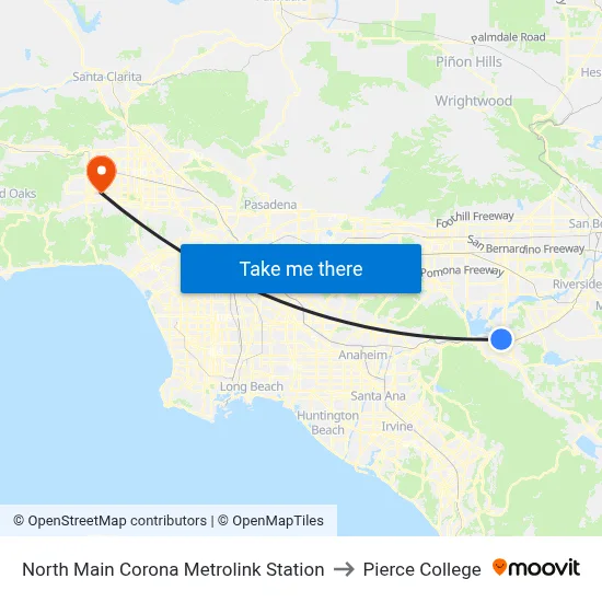 North Main Corona Metrolink Station to Pierce College map