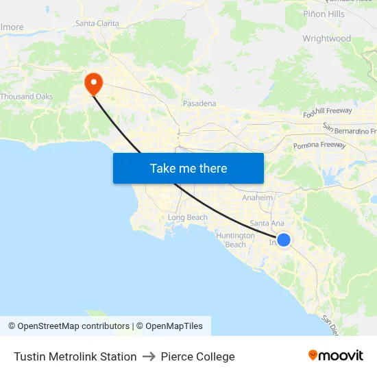 Tustin Metrolink Station to Pierce College map