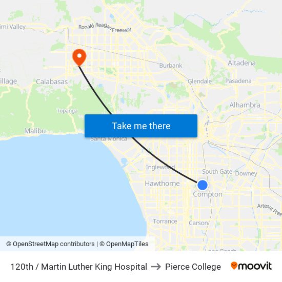 120th / Martin Luther King Hospital to Pierce College map