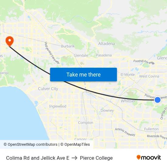 Colima Rd and Jellick Ave E to Pierce College map