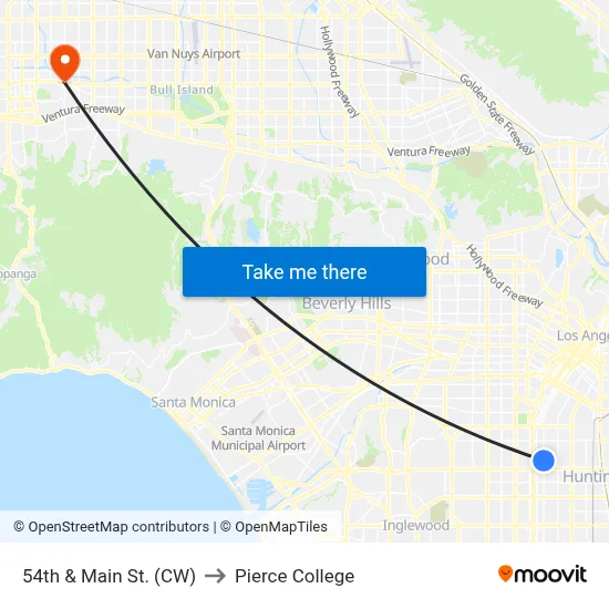 54th & Main St. (CW) to Pierce College map