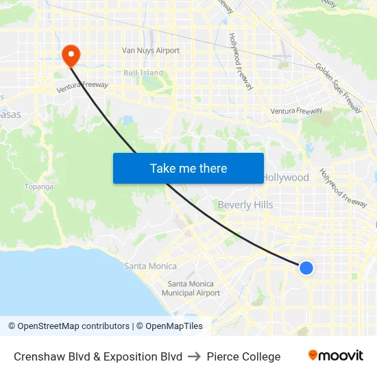 Crenshaw Blvd & Exposition Blvd to Pierce College map