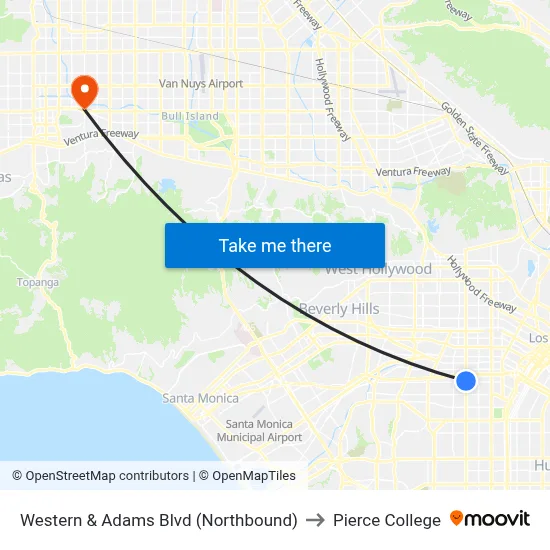 Western & Adams Blvd (Northbound) to Pierce College map