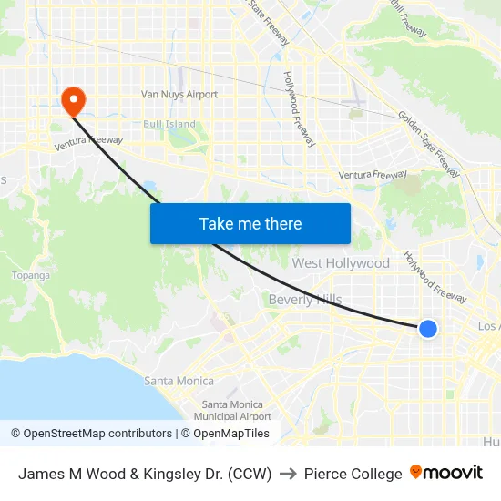 James M Wood & Kingsley Dr. (CCW) to Pierce College map